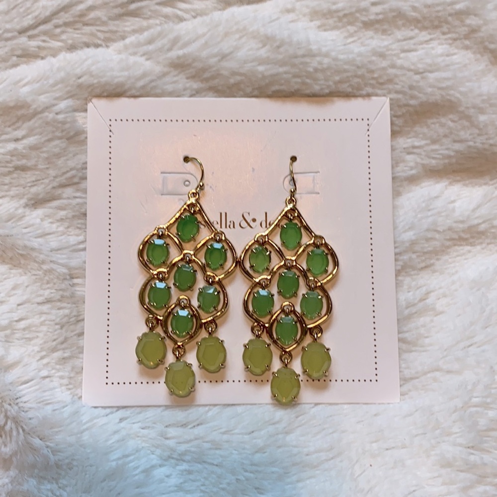 Green and gold chandelier earrings